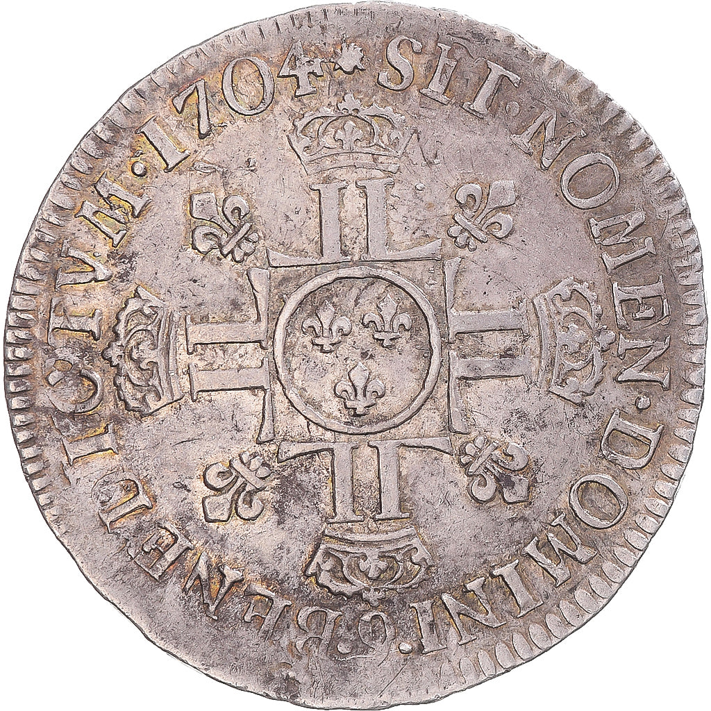 Munten, Frankrijk, Louis XIV, 1/2 écu aux 8L, 2e type, 1704, Rennes, réformé