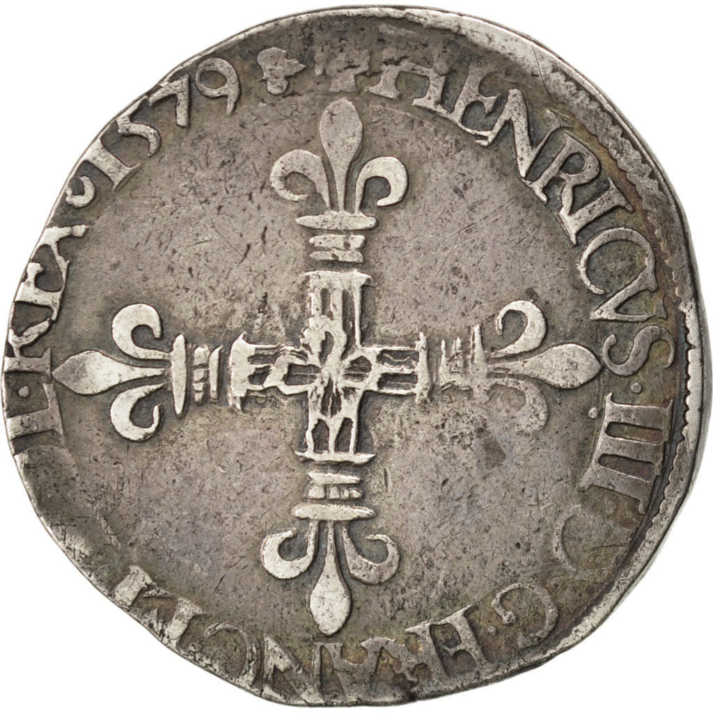 FRANCE, 1/4 Ecu, 1589, La Rochelle, VF(30-35), Silver, Sombart #4662, 9.42