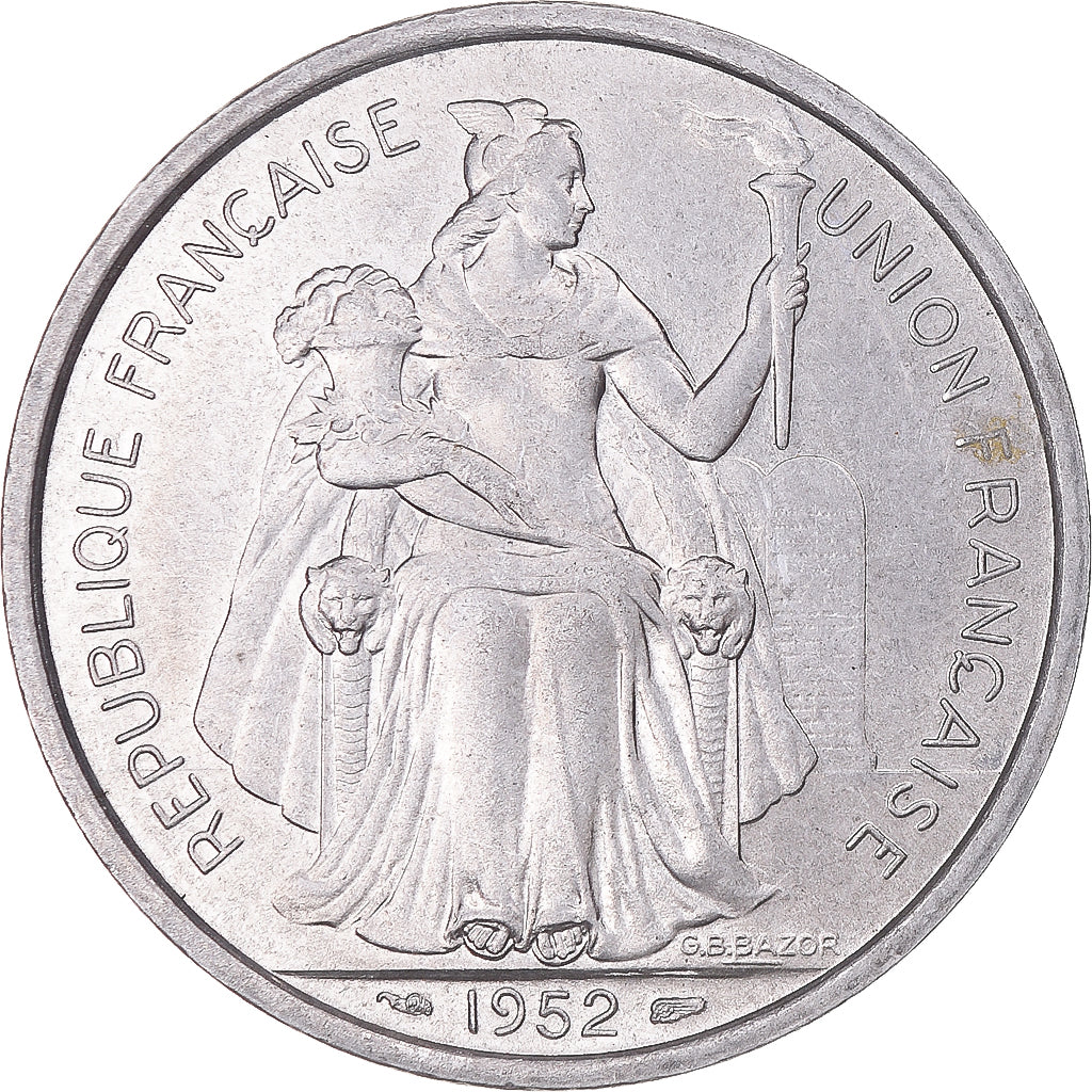 Münze, FRENCH OCEANIA, 5 Francs, 1952, Paris, UNZ, Aluminium, KM:4