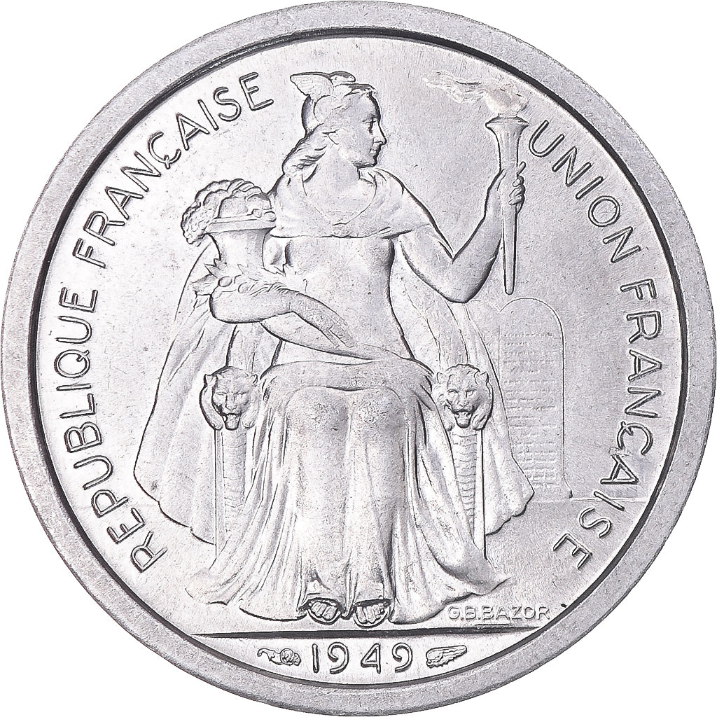 Moneta, OCEANIA FRANCESE, 2 Francs, 1949, Paris, SPL+, Alluminio, KM:3