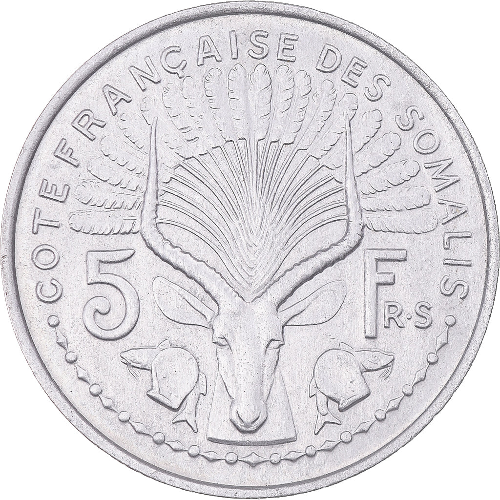 Moneta, Somali Francuskie, 5 Francs, 1965, Paris, AU(55-58), Aluminium, KM:10