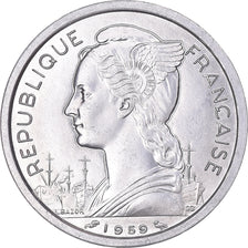 Coin, French Somaliland, 2 Francs, 1959, Paris, MS(64), Aluminum, KM:9