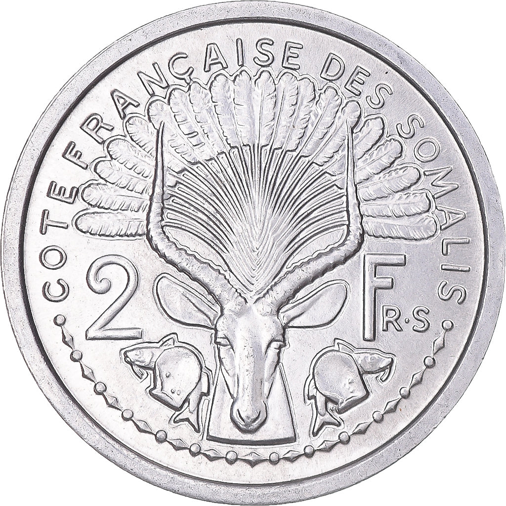 Coin, French Somaliland, 2 Francs, 1959, Paris, MS(64), Aluminum, KM:9