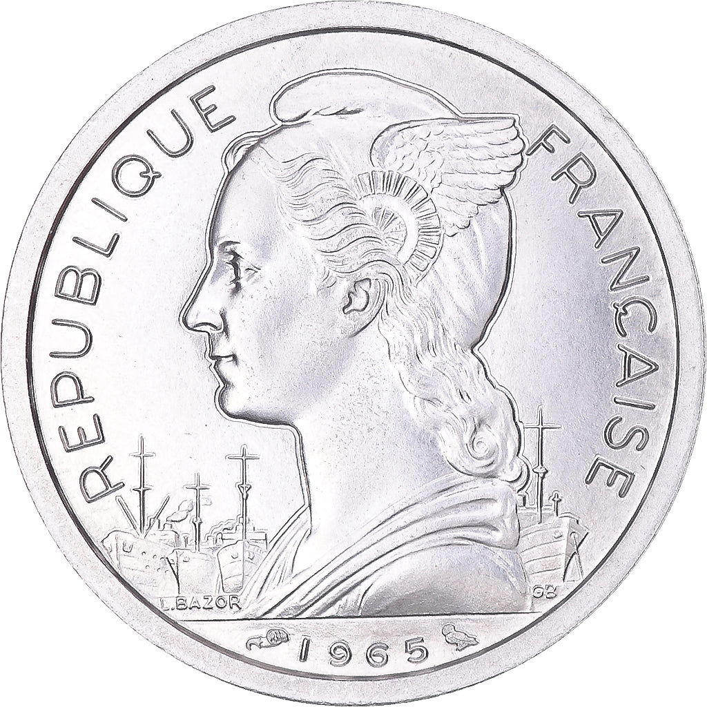 Coin, French Somaliland, 2 Francs, 1965, Paris, MS(63), Aluminum, KM:9