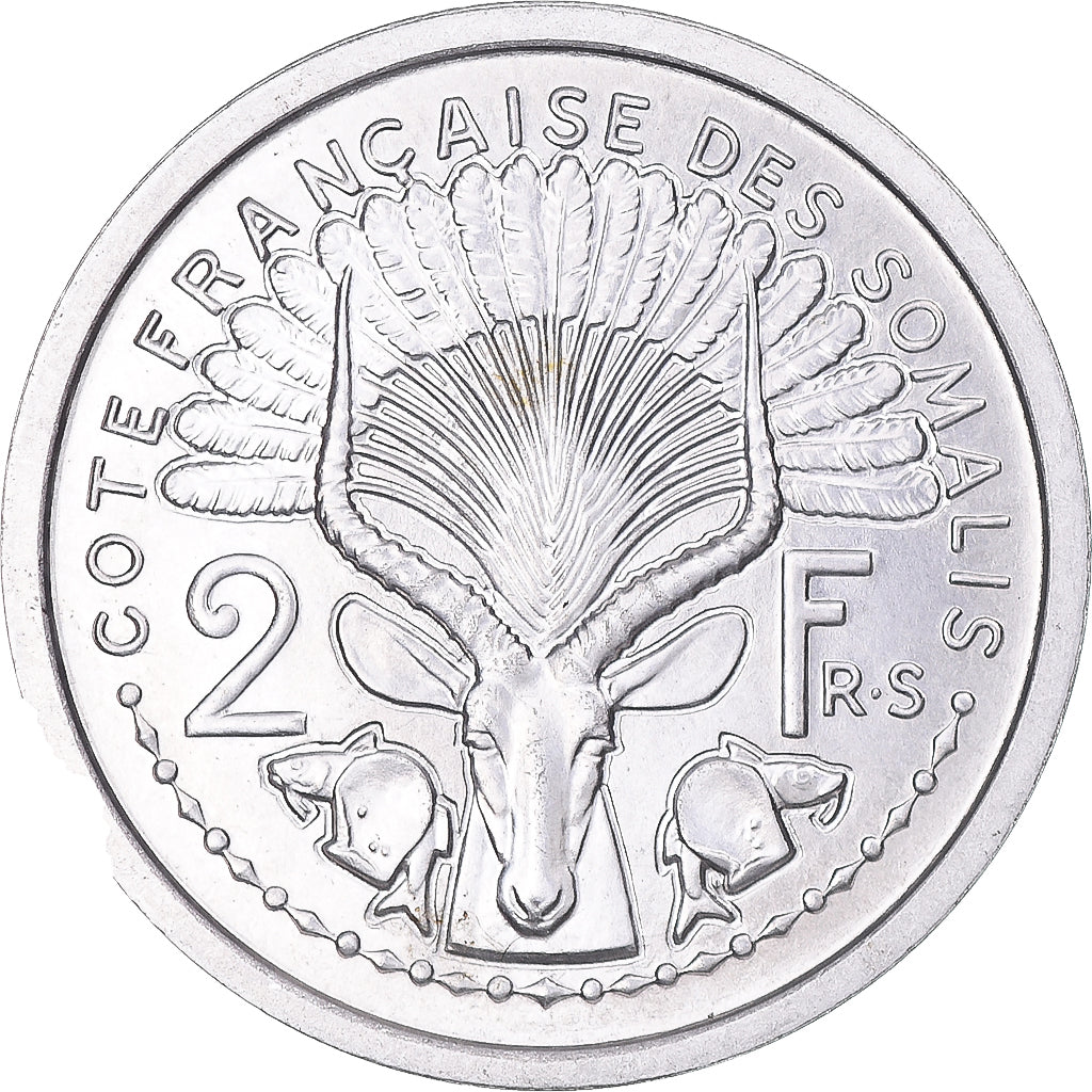 Coin, French Somaliland, 2 Francs, 1965, Paris, MS(63), Aluminum, KM:9