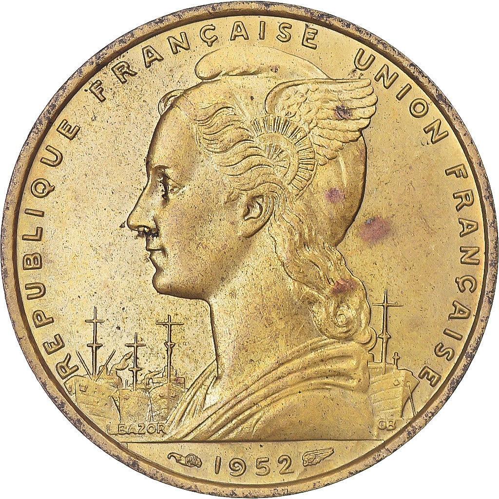 Coin, French Somaliland, 20 Francs, 1952, Paris, MS(60-62), Aluminum-Bronze