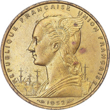 Coin, French Somaliland, 20 Francs, 1952, Paris, MS(60-62), Aluminum-Bronze