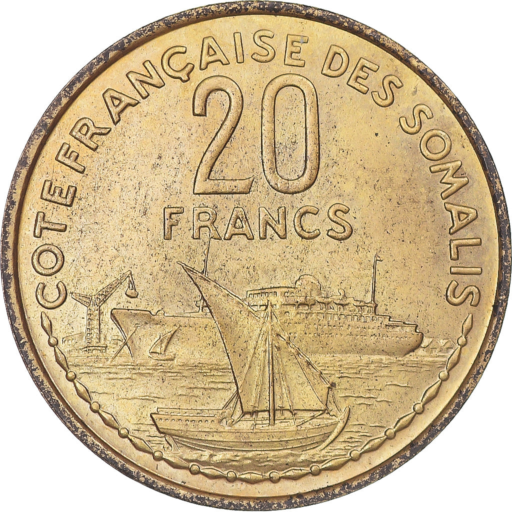 Coin, French Somaliland, 20 Francs, 1952, Paris, MS(60-62), Aluminum-Bronze