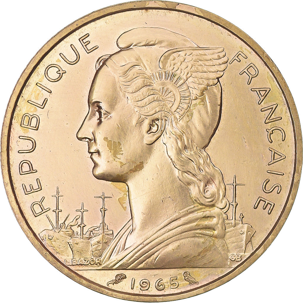 Coin, French Somaliland, 20 Francs, 1965, Paris, MS(63), Aluminum-Bronze, KM:12