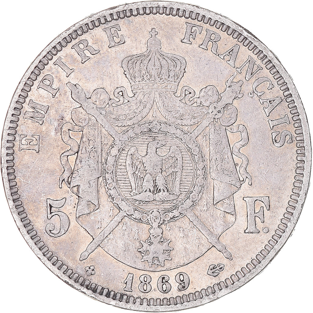 Münze, Frankreich, Napoleon III, 5 Francs, 1869, Strasbourg, S+, Silber