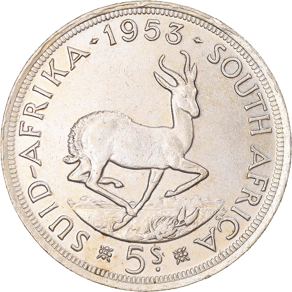 Moneda, Sudáfrica, Elizabeth II, 5 Shillings, 1953, Pretoria, MBC, Plata, KM:52