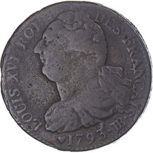 Coin, France, Louis XVI, 2 sols Français, 1793 / AN 5, Strasbourg, VF(30-35)