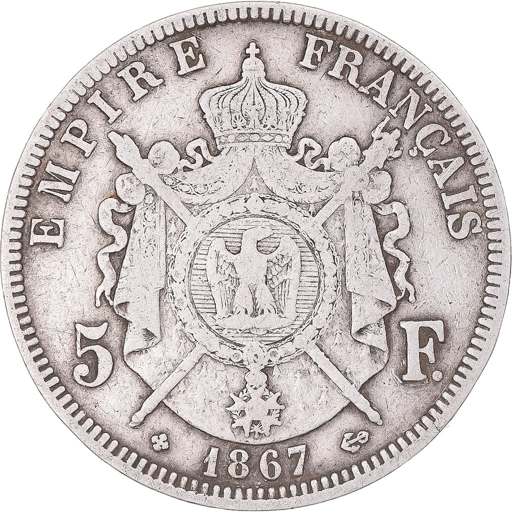 Coin, France, Napoleon III, 5 Francs, 1867, Strasbourg, VF(30-35), Silver