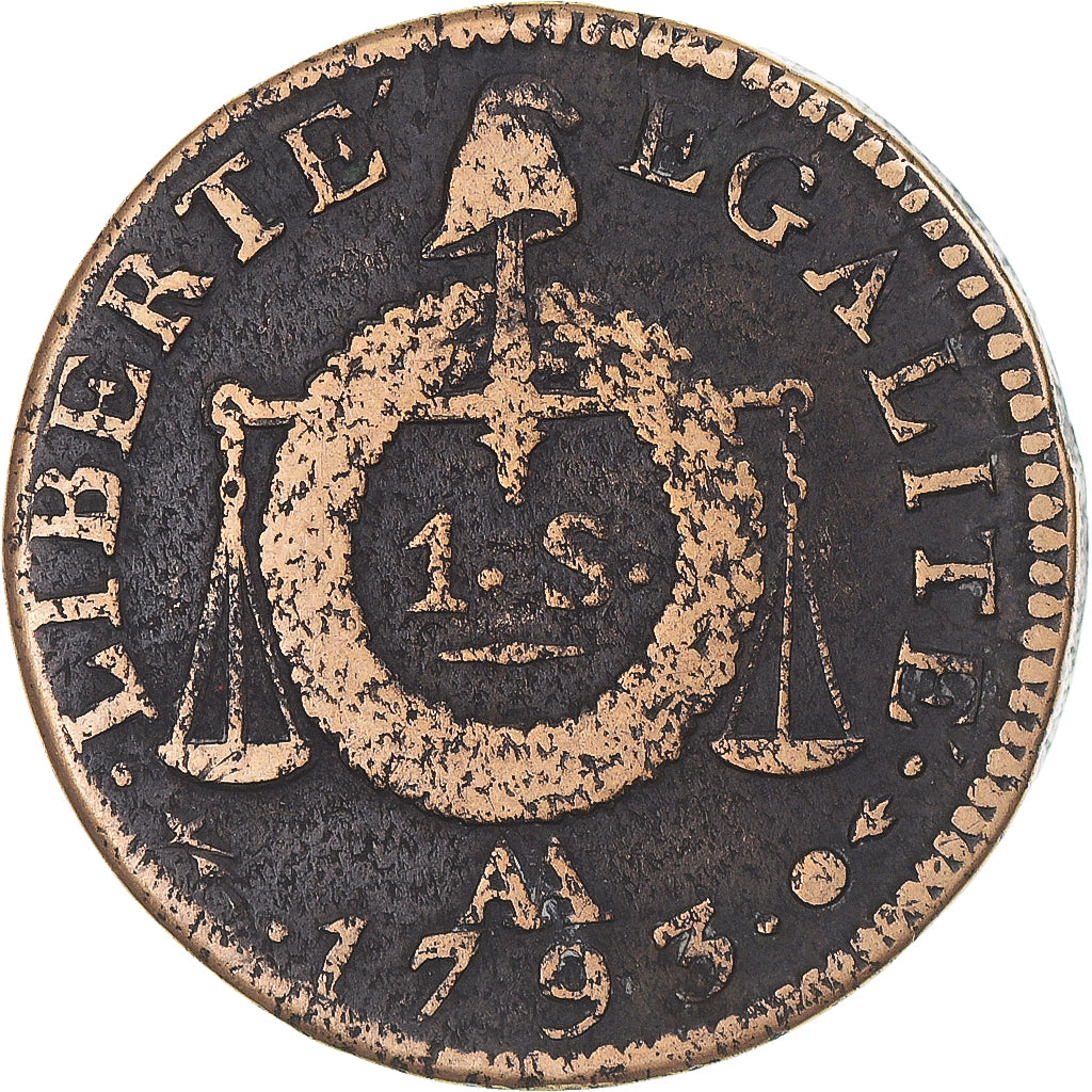 Monnaie, France, Louis XVI, Sol aux balances françoise, 1793 / AN II, Metz, TB