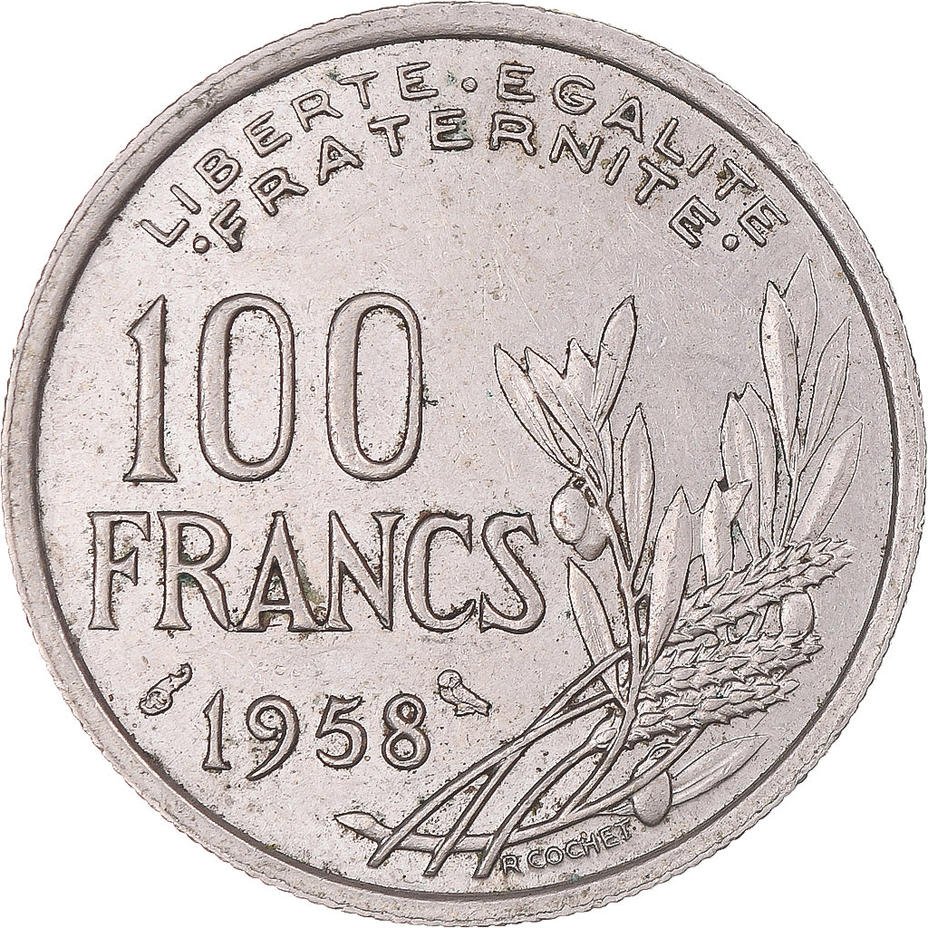 Moneta, Francia, Cochet, 100 Francs, 1958, Paris, Chouette, BB, Rame-nichel