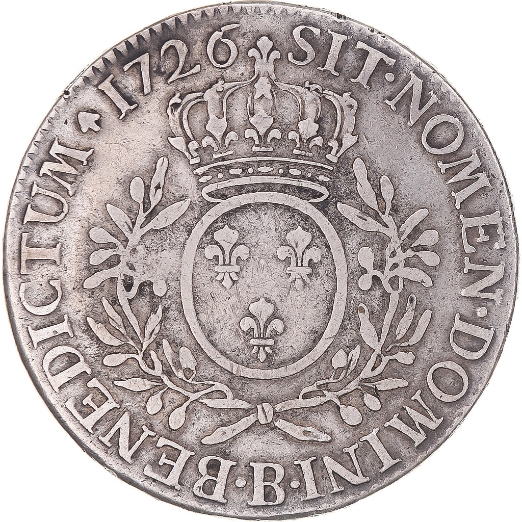 Coin, France, Louis XV, Ecu aux branches d'olivier, 1726, Rouen, VF(30-35)