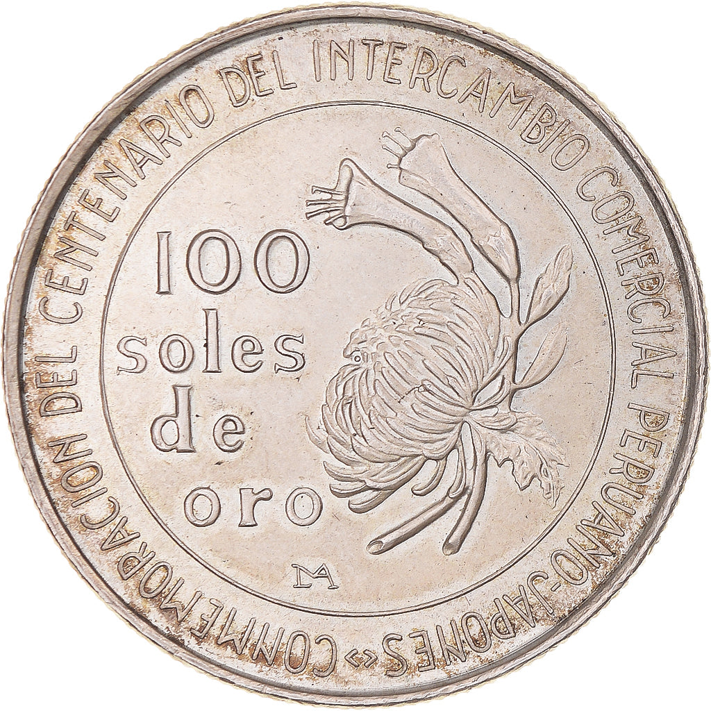 Moneta, Peru, 100 Soles, 1973, Lima, AU(55-58), Srebro, KM:261