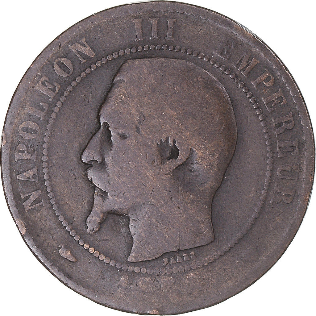 Moneta, Francia, Napoleon III, 10 Centimes, 1854, Marseille, MB, Bronzo