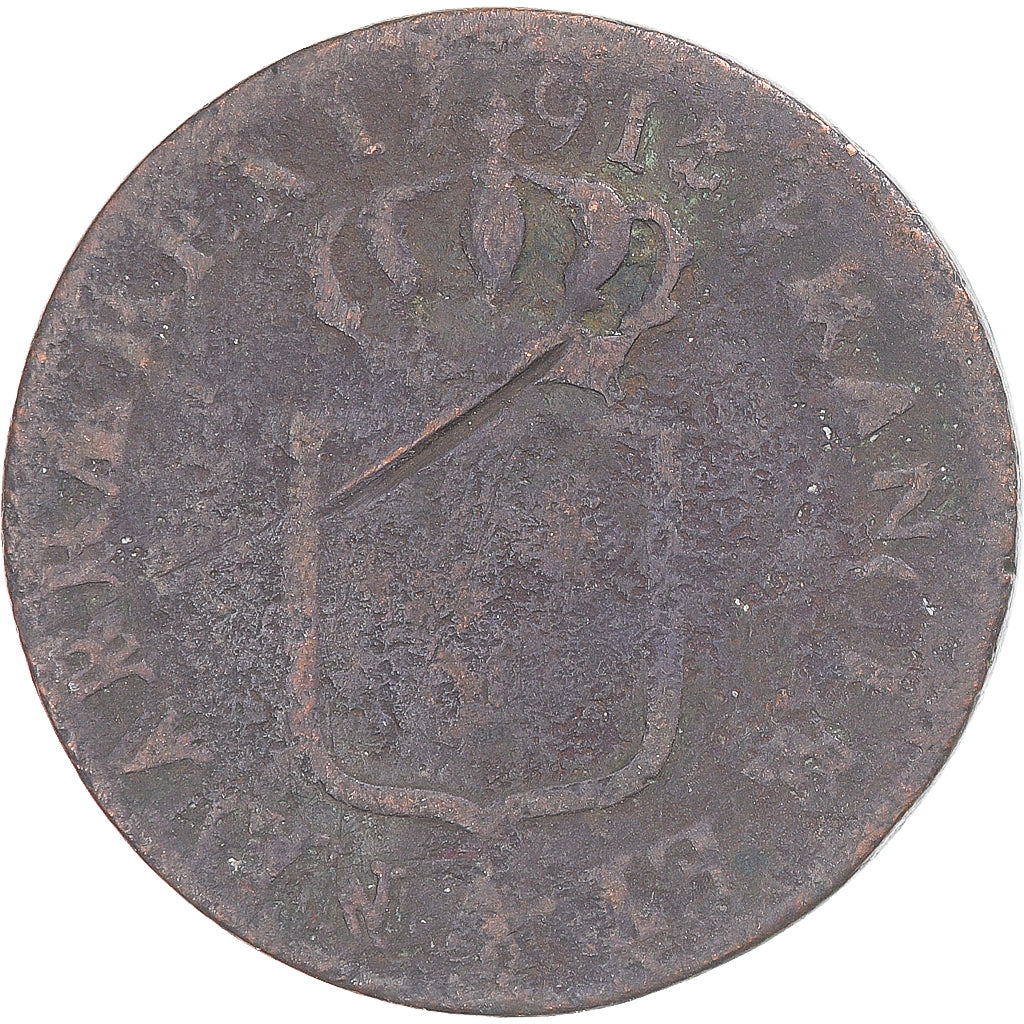 Coin, France, Louis XVI, Sol, 1791, Paris, VF(20-25), Copper, KM:578.1