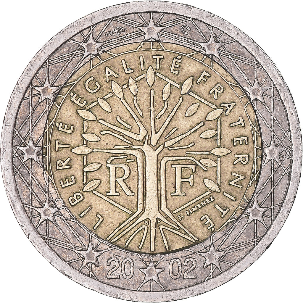 France, 2 Euro, 2002, Paris, Fautée, TTB, Bimétallique, KM:1289