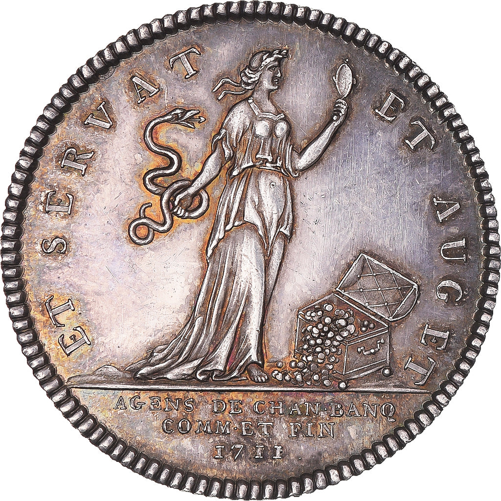 France, Token, Louis XIV, Agents de change, refrappe, 1711, AU(55-58), Silver