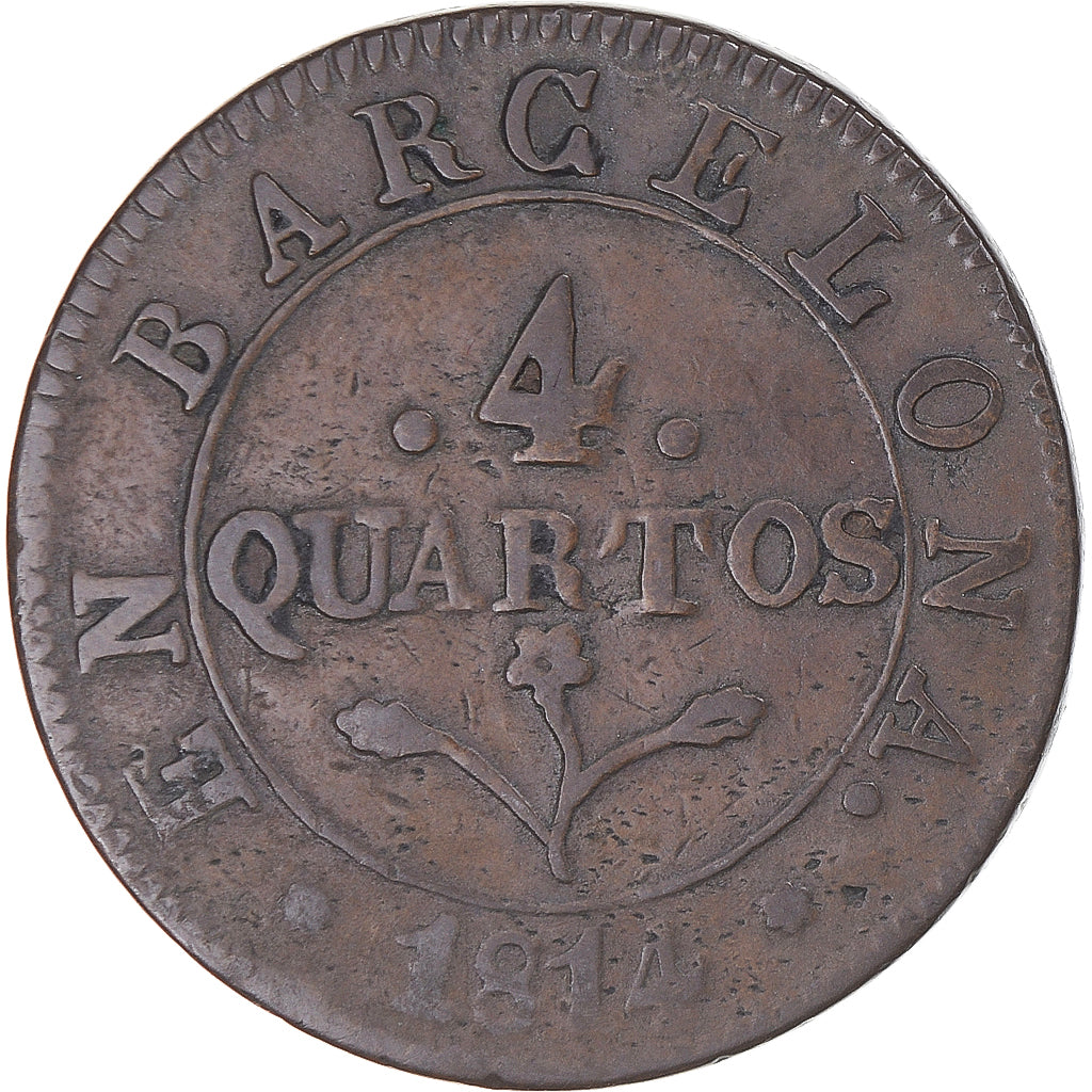 Coin, Spain, BARCELONA, Joseph (Jose) Napolean, 4 Quartos, 1814, Barcelona