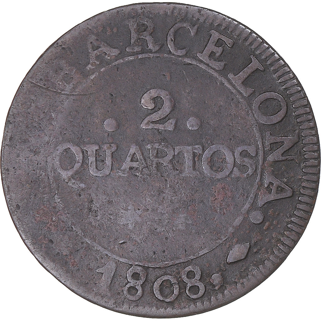 Monnaie, Espagne, BARCELONA, Joseph (Jose) Napolean, 2 Quartos, 1808, Barcelona