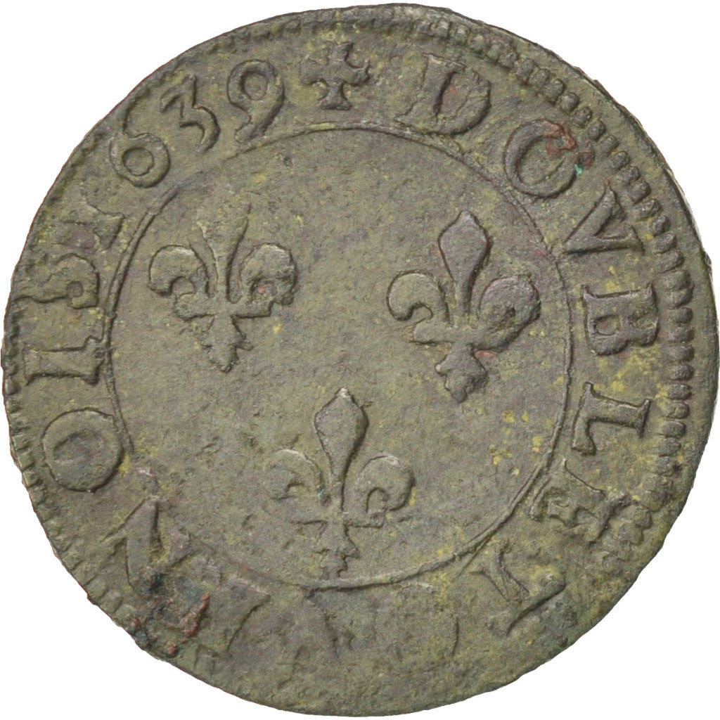 Münze, Frankreich, Louis XIII, Double tournois, buste laurée et drapé, Double