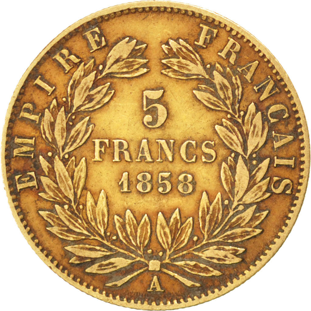 Francia, Napoleon III, Napoléon III, 5 Francs, 1858, Paris, BB, Oro, KM:787....