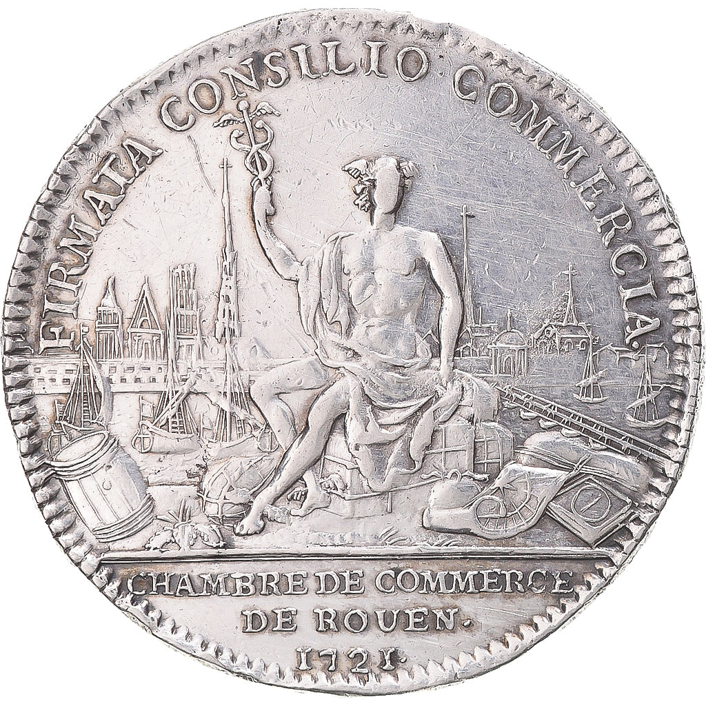 France, Token, Louis XV, Chambre de Commerce de Rouen, 1721, EF(40-45), Silver