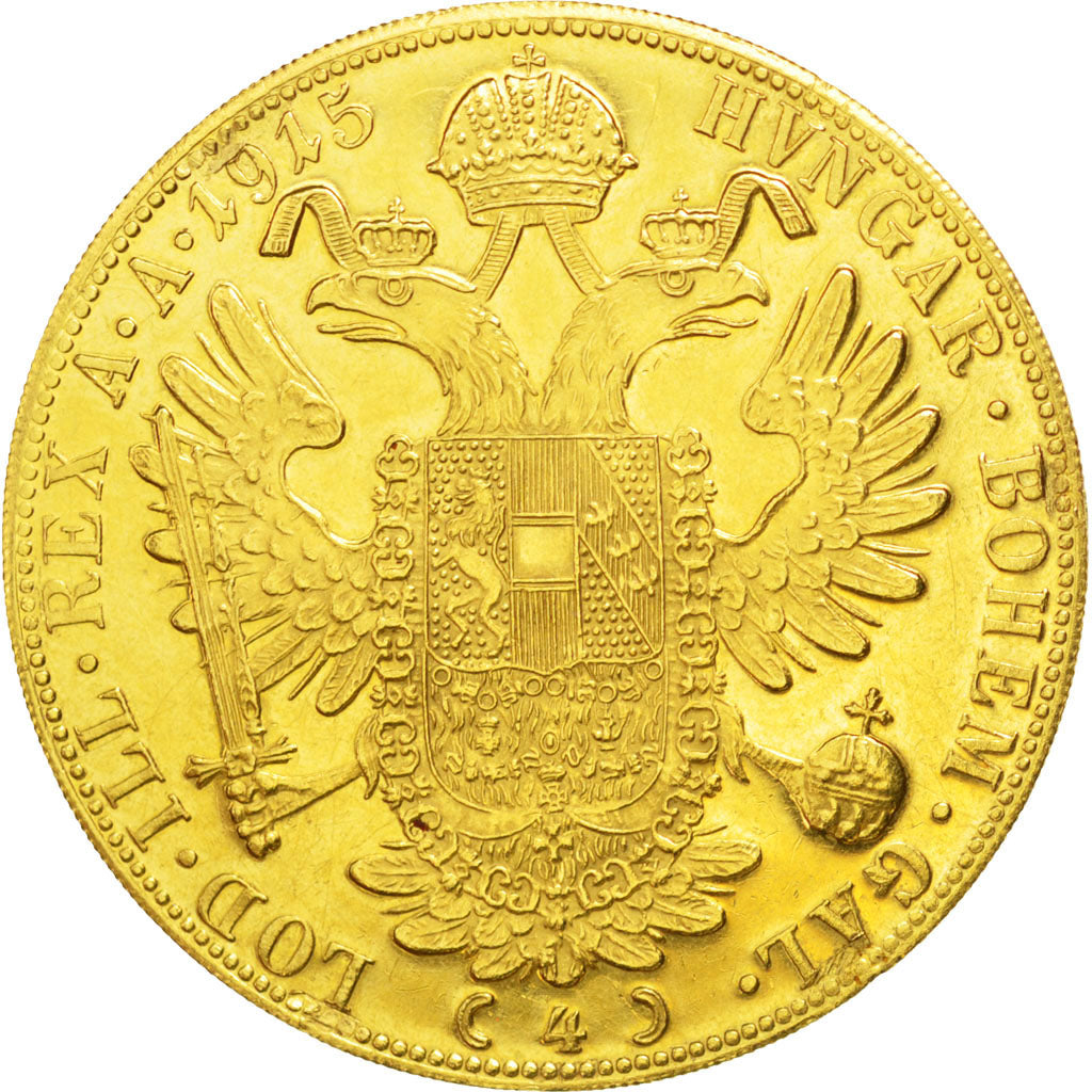 AUSTRIA, 4 Ducat, 1915, Vienne, KM #2276, AU(55-58), Gold, 13.99
