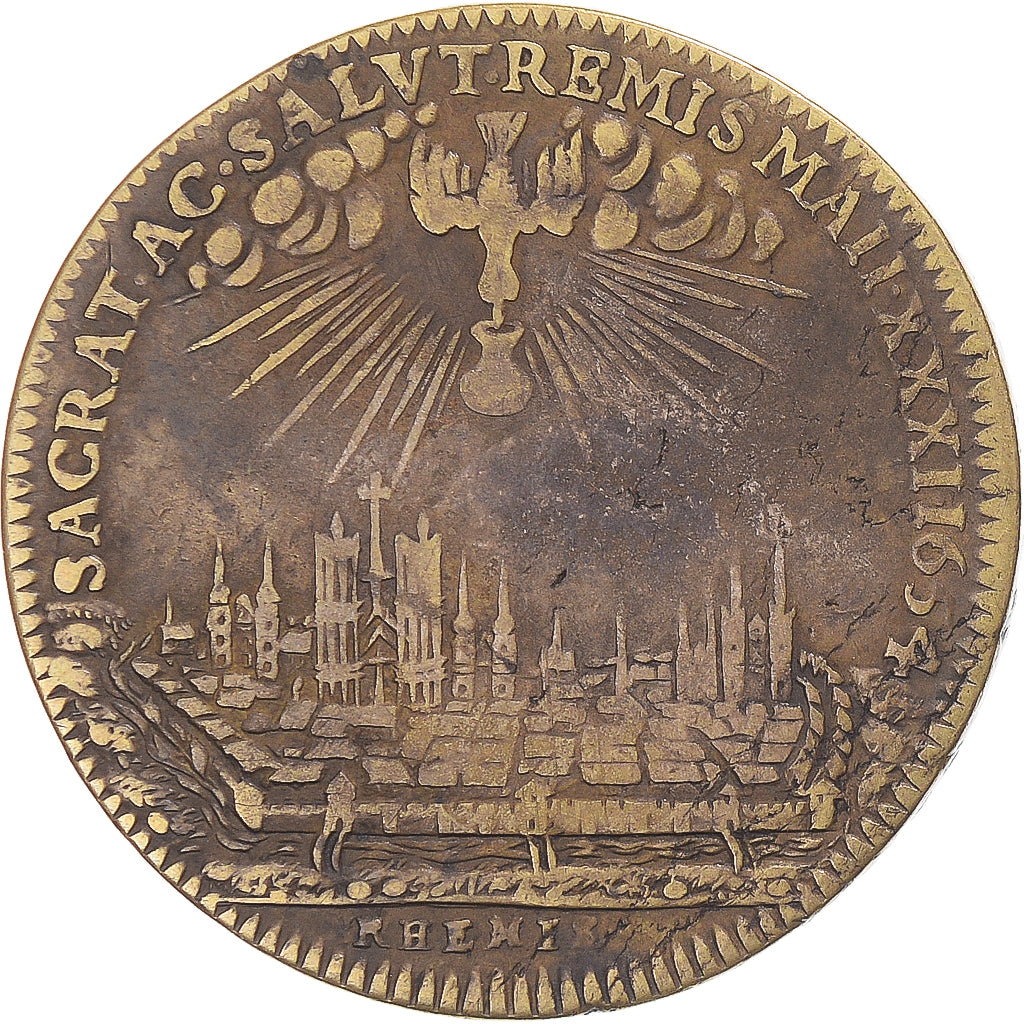 France, Token, Reims, Sacre de Louis XIV, 1654, VF(30-35), Brass