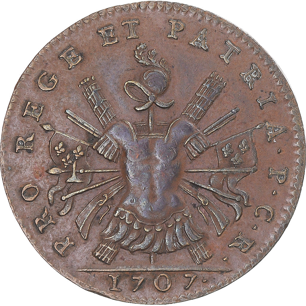 France, Token, Arquebusiers de Reims, 1707, AU(50-53), Copper, Feuardent:7947