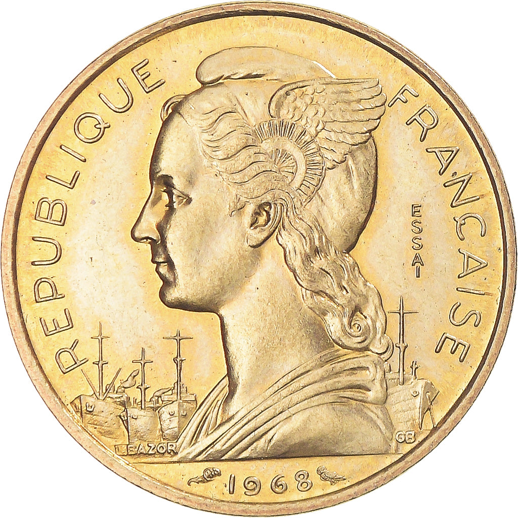 Coin, FRENCH AFARS & ISSAS, 20 Francs, 1968, Paris, ESSAI, MS(64), Brass, KM:E3