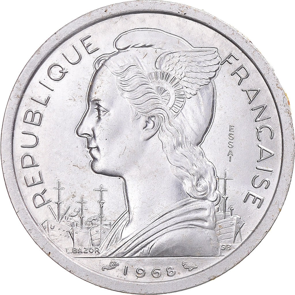 Coin, FRENCH AFARS & ISSAS, 2 Francs, 1968, Paris, ESSAI, MS(63), Aluminum