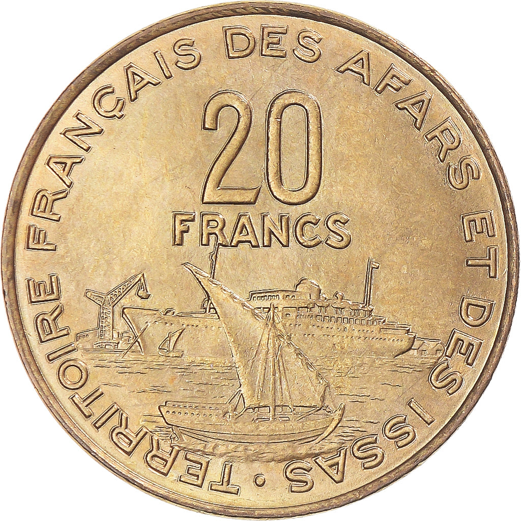Coin, FRENCH AFARS & ISSAS, 20 Francs, 1975, Paris, MS(63), Aluminum-Bronze