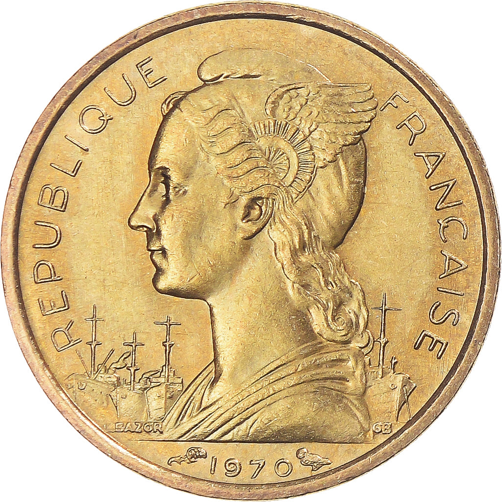 Coin, FRENCH AFARS & ISSAS, 10 Francs, 1970, Paris, MS(63), Aluminum-Bronze