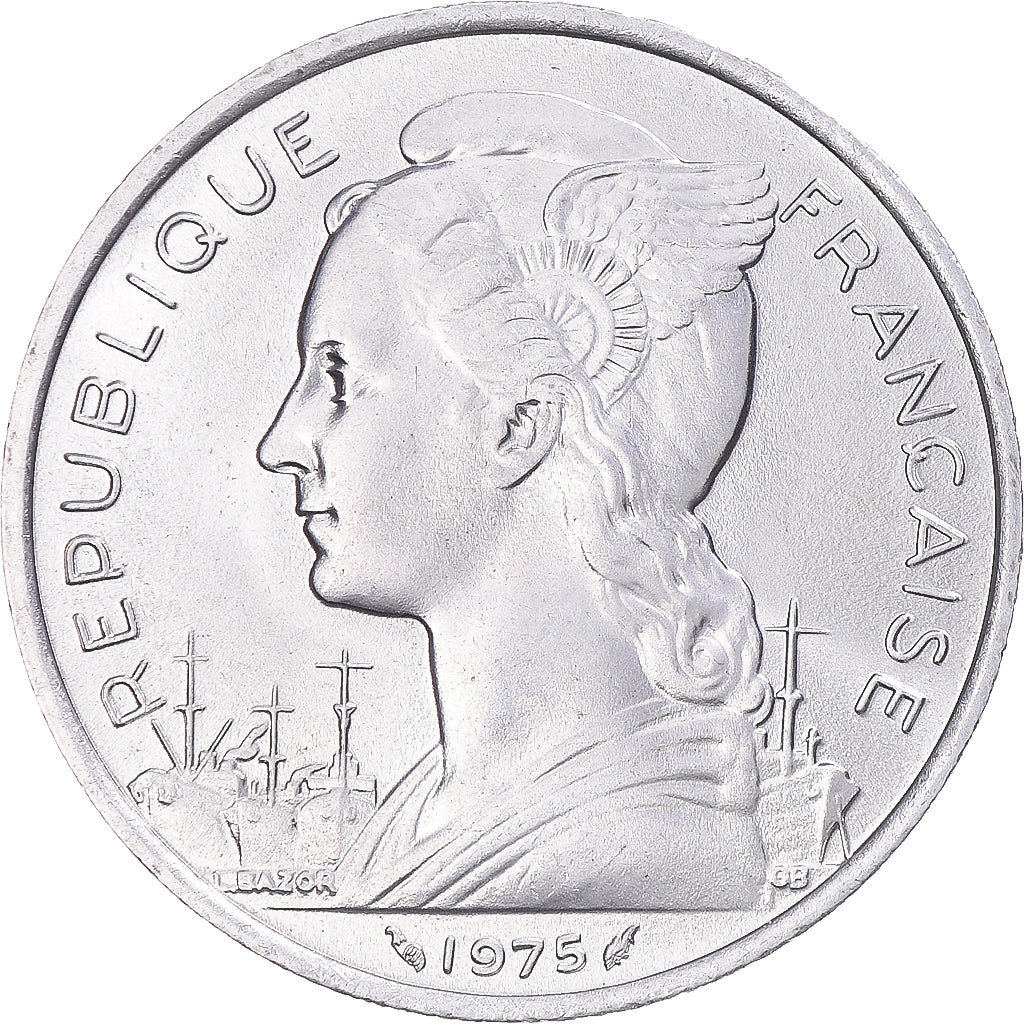 Coin, FRENCH AFARS & ISSAS, 5 Francs, 1975, Paris, MS(64), Aluminum, KM:14