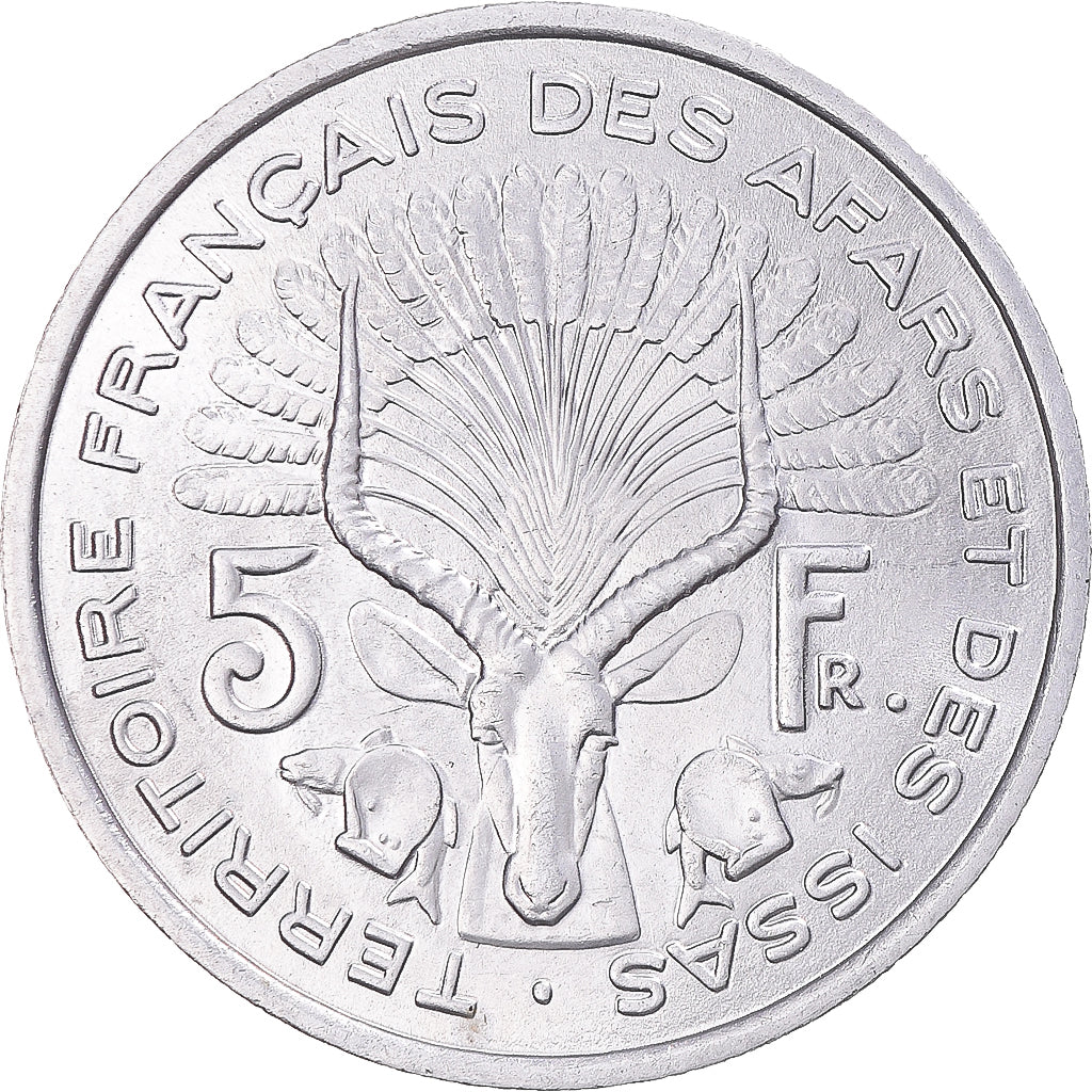 Coin, FRENCH AFARS & ISSAS, 5 Francs, 1975, Paris, MS(64), Aluminum, KM:14