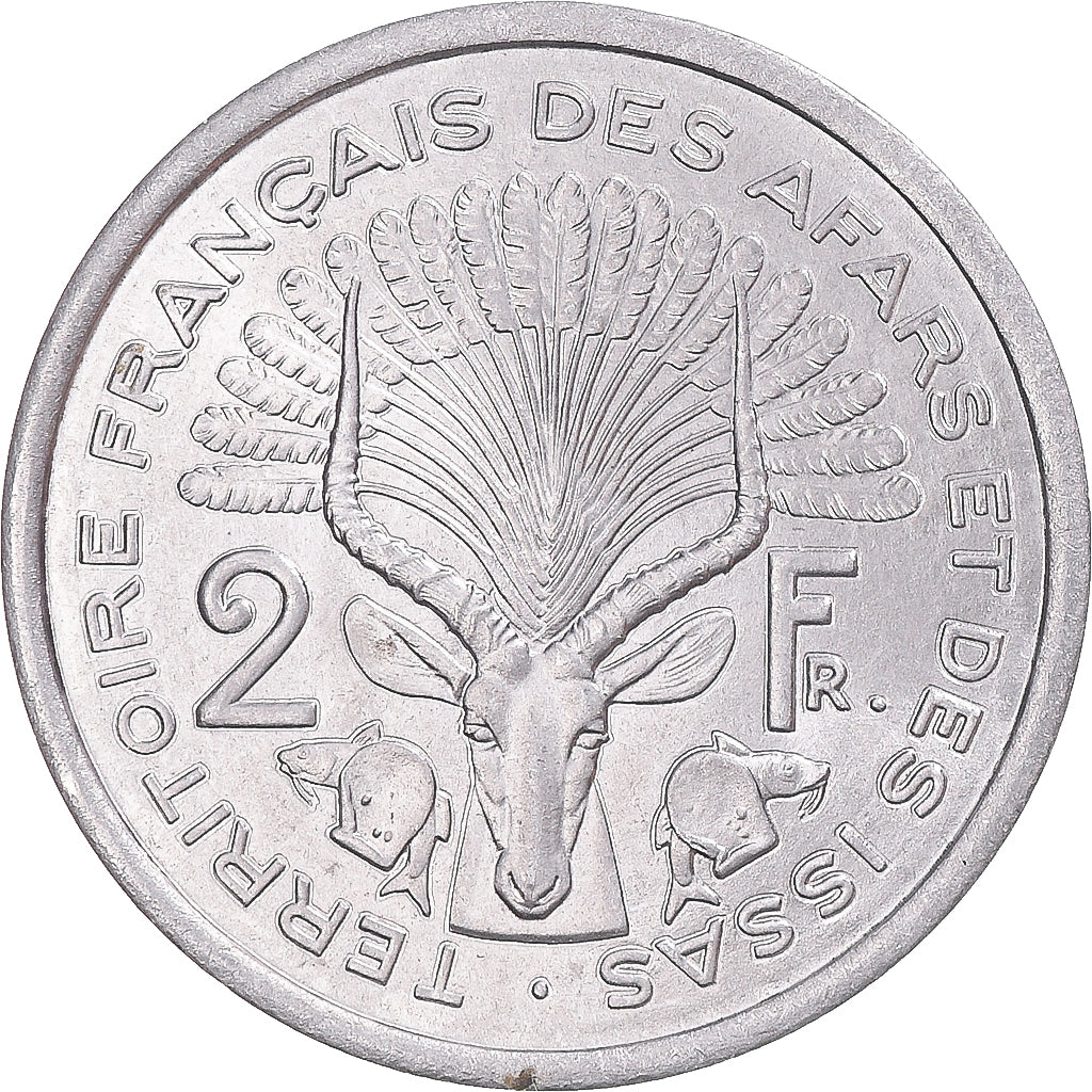 Coin, FRENCH AFARS & ISSAS, 2 Francs, 1975, Paris, MS(63), Aluminum, KM:13