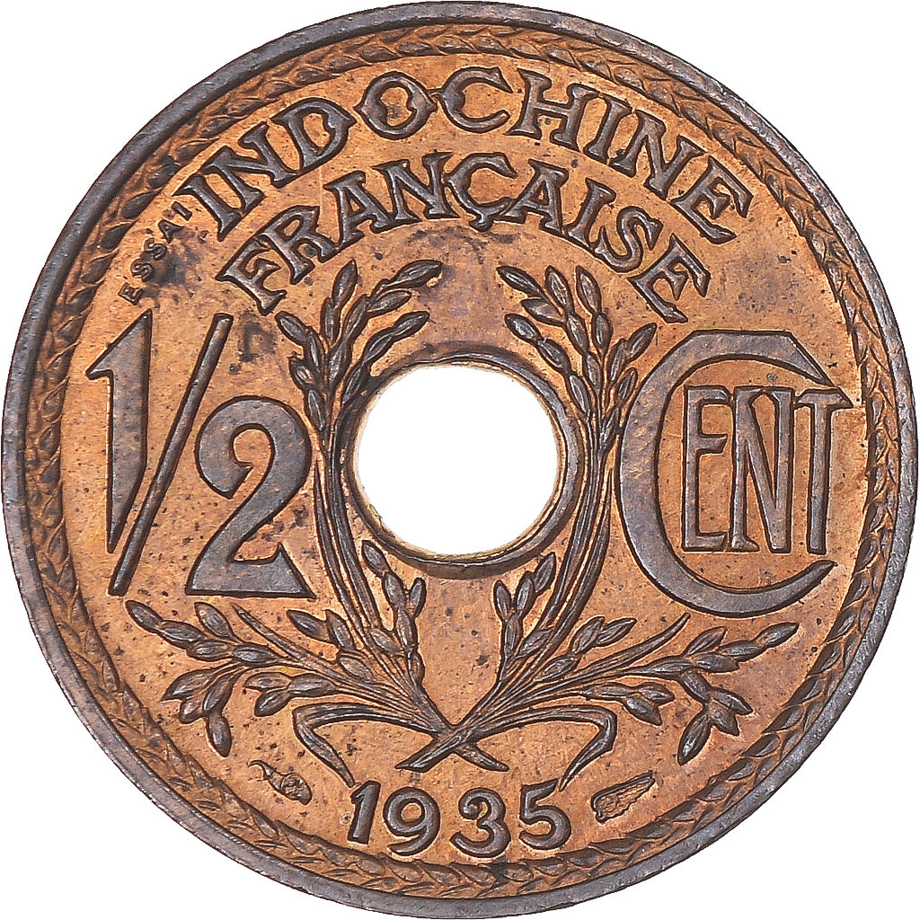Coin, FRENCH INDO-CHINA, 1/2 Cent, 1935, Paris, ESSAI, MS(63), Bronze, KM:E27