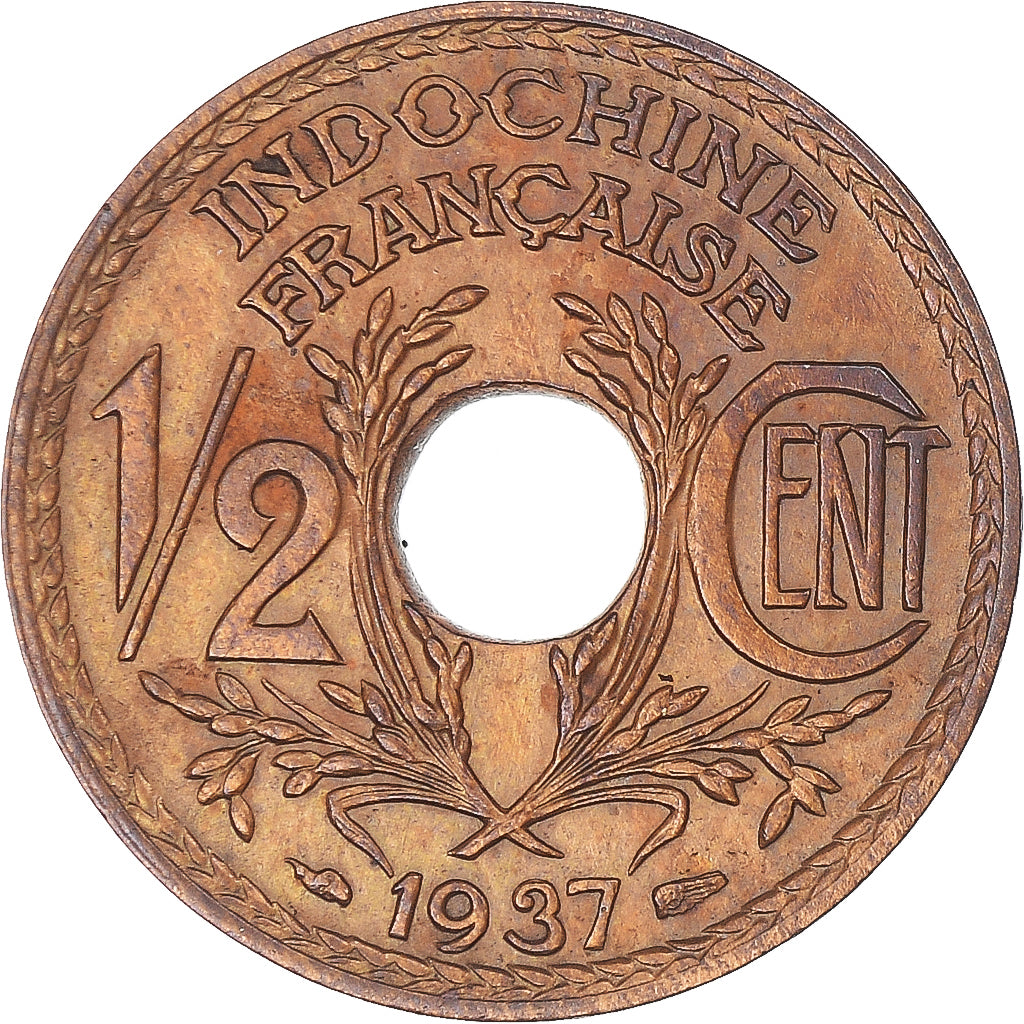 Coin, FRENCH INDO-CHINA, 1/2 Cent, 1937, Paris, MS(63), Bronze, KM:20