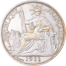 Moneda, INDOCHINA FRANCESA, 20 Cents, 1911, Paris, BC+, Plata, KM:10