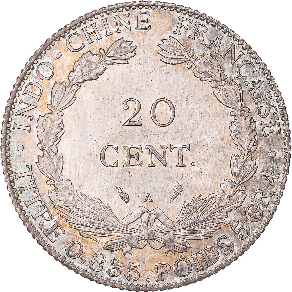 Munten, FRANS INDO-CHINA, 20 Cents, 1913, Paris, PR, Zilver, KM:10