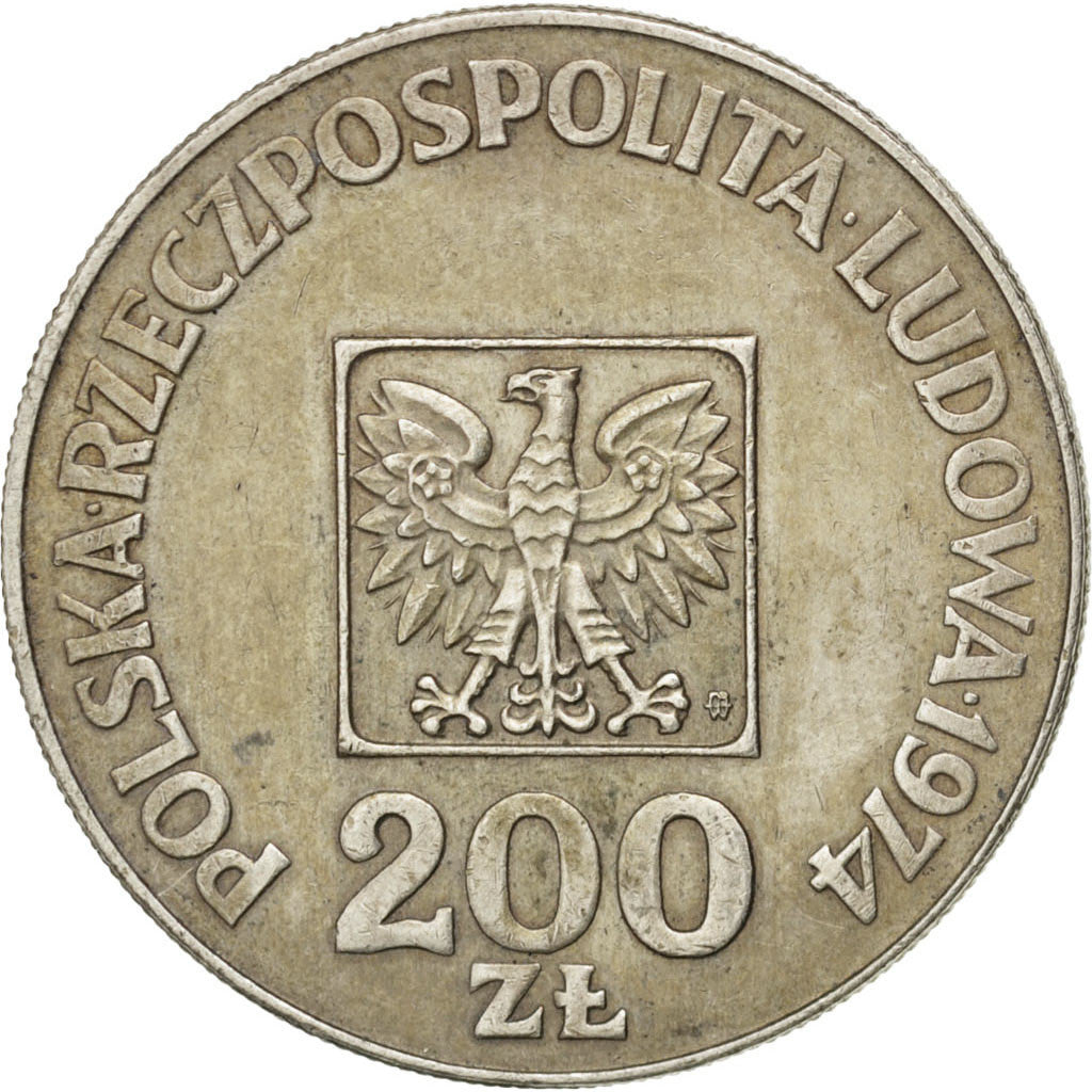 Moneda, Polonia, 200 Zlotych, 1974, Warsaw, EBC, Plata, KM:72