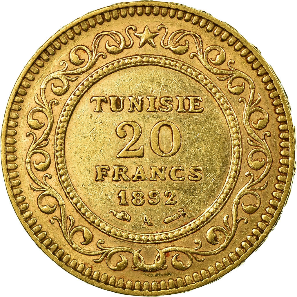 Monnaie, Tunisie, Ali Bey, 20 Francs, 1892, Paris, TTB, Or, KM:227