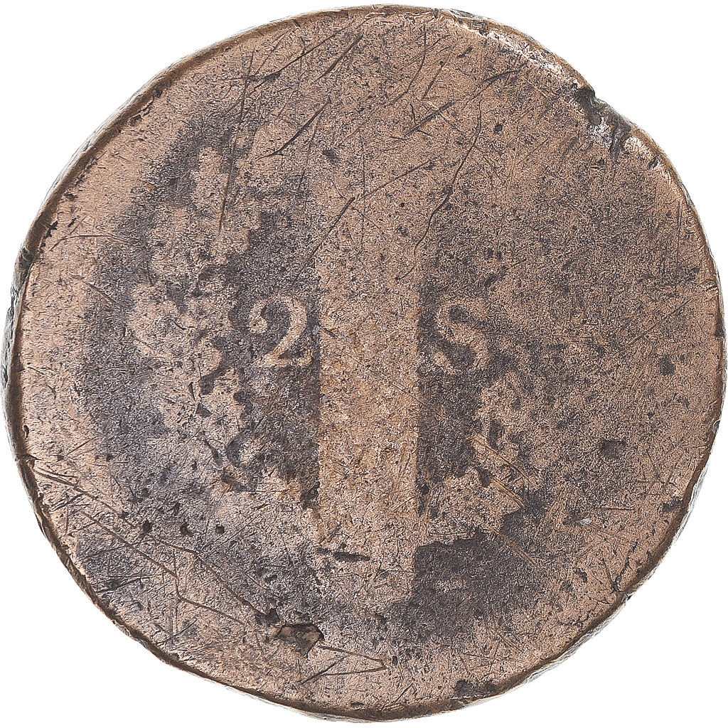 Moeda, Guadalupe, Louis XVI, 2 sols François, Countermarked G, VF(20-25)