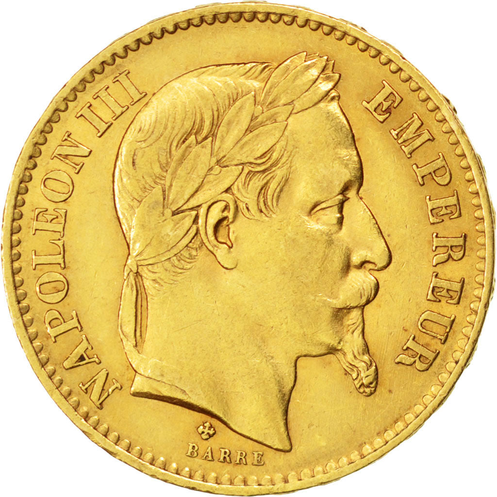 Francia, Napoleon III, Napoléon III, 20 Francs, 1867, Strasbourg, BB, Oro, K...