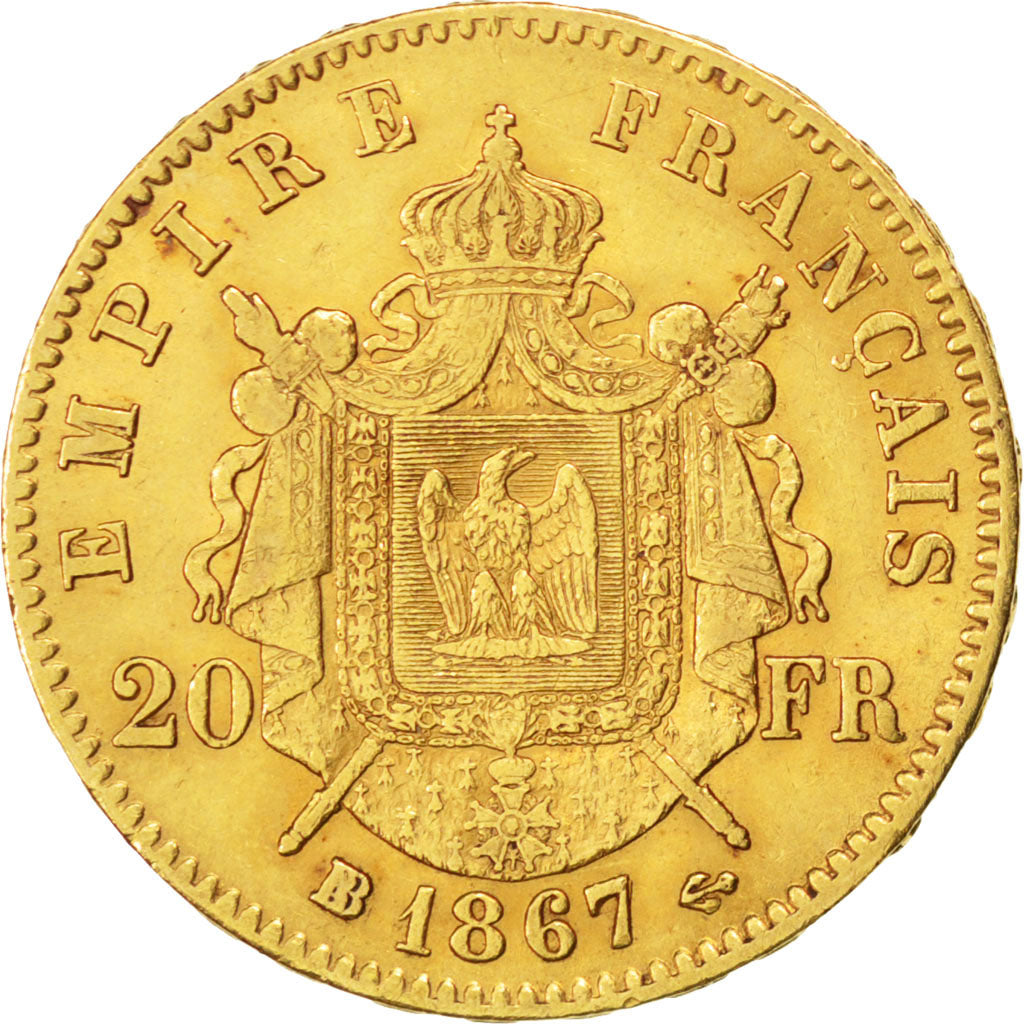 Francia, Napoleon III, Napoléon III, 20 Francs, 1867, Strasbourg, BB, Oro, K...
