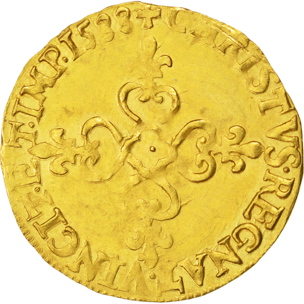 Coin, France, Ecu d'or, 1588, Rouen, AU(50-53), Gold, Sombart:4932